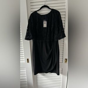 NWT BLACK DRESS WITH LACE BODICE AND SLEEVES BY CHAPS SIZE 14